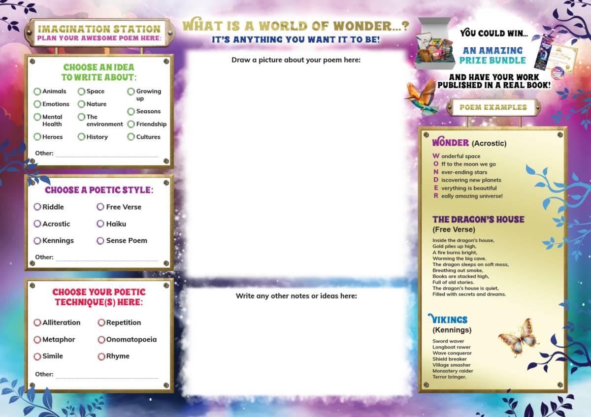 A World of Wonder pupil poetry planning worksheet